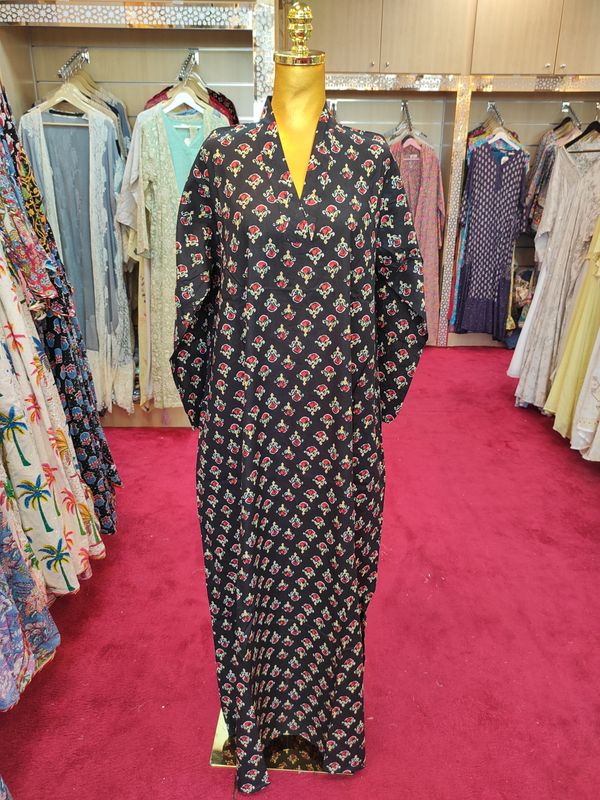 S-M Teena Printed Cotton Dress 57" Long Jalabiya