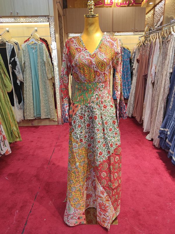 S/M Musira Multi Printed Cotton Dress 57" Long Jalabiya