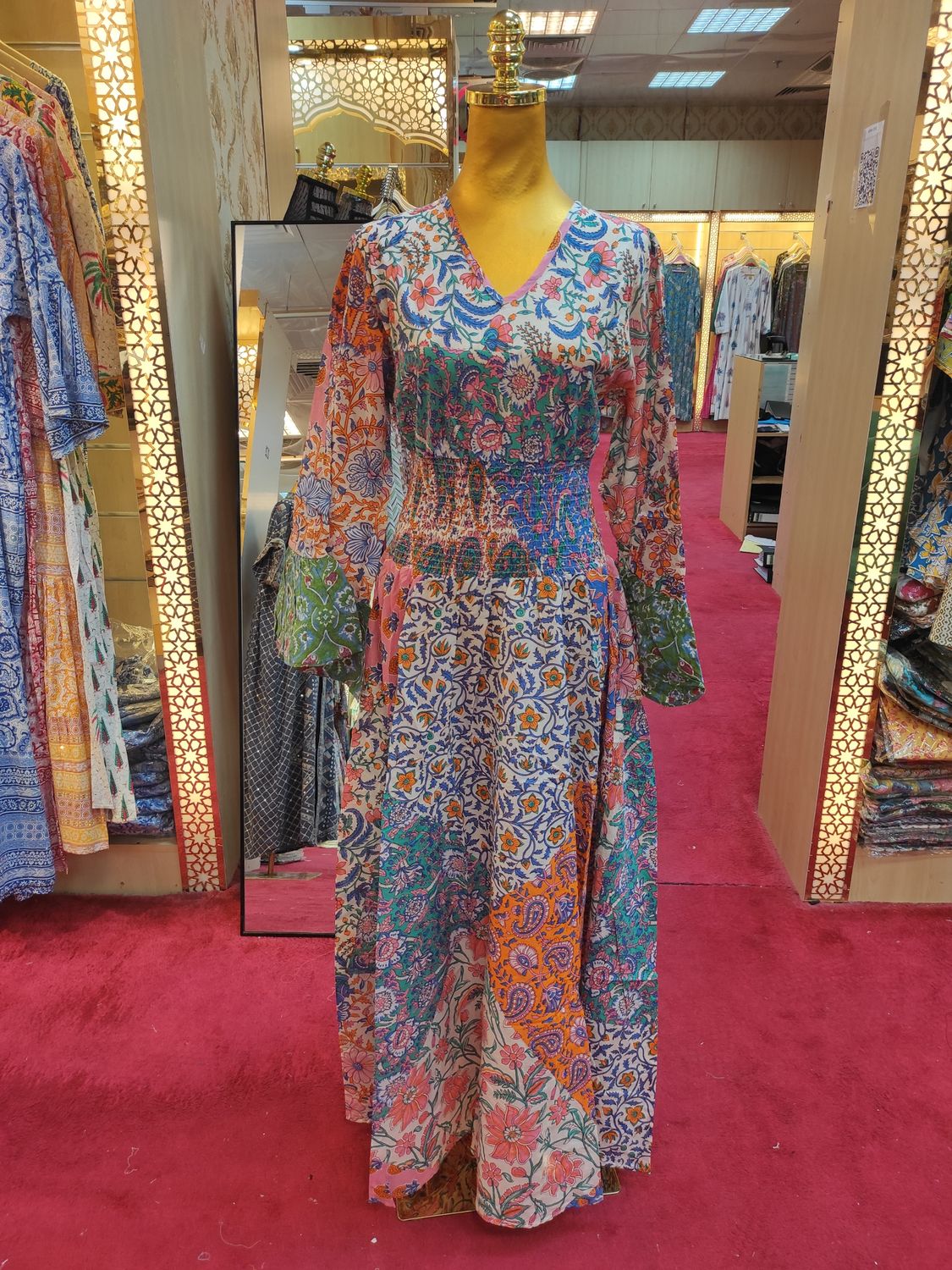 S/M Musira Multi Printed Cotton Dress 57" Long Jalabiya