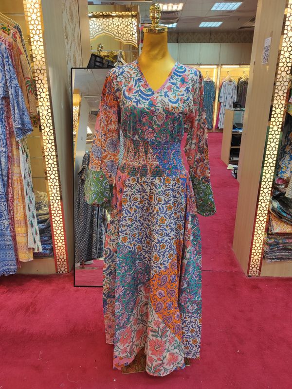 S/M Musira Multi Printed Cotton Dress 57" Long Jalabiya