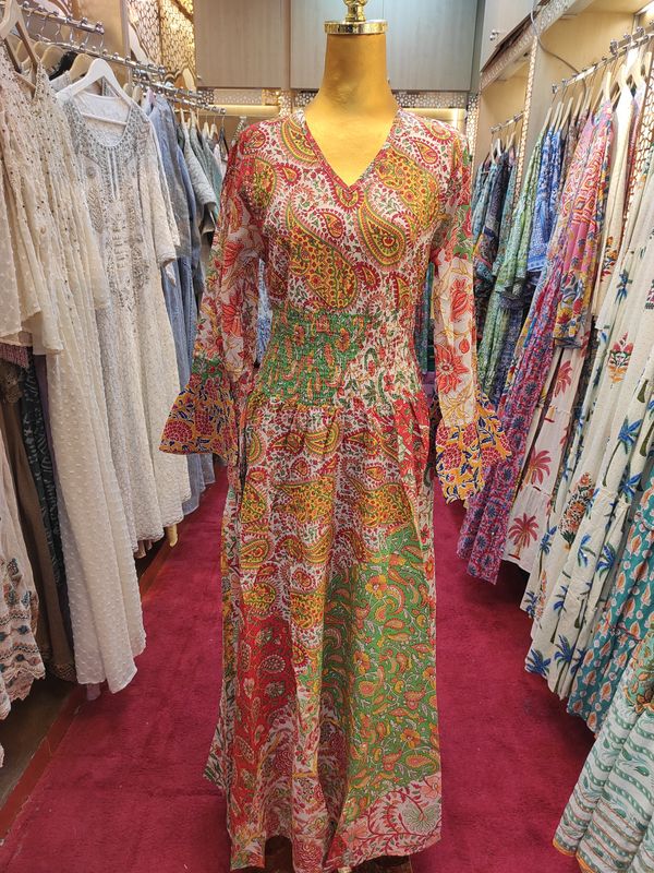 S/M Musira Multi Printed Cotton Dress 57" Long Jalabiya