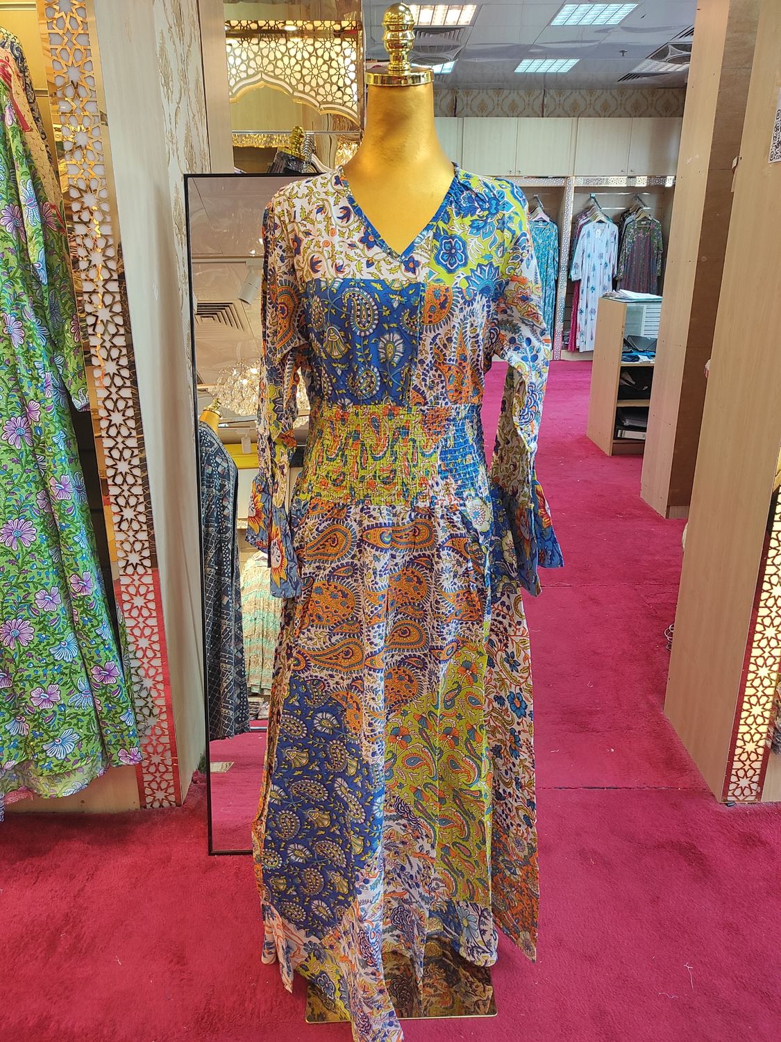 L/XL Musira Multi Printed Cotton Dress 57" Long Jalabiya