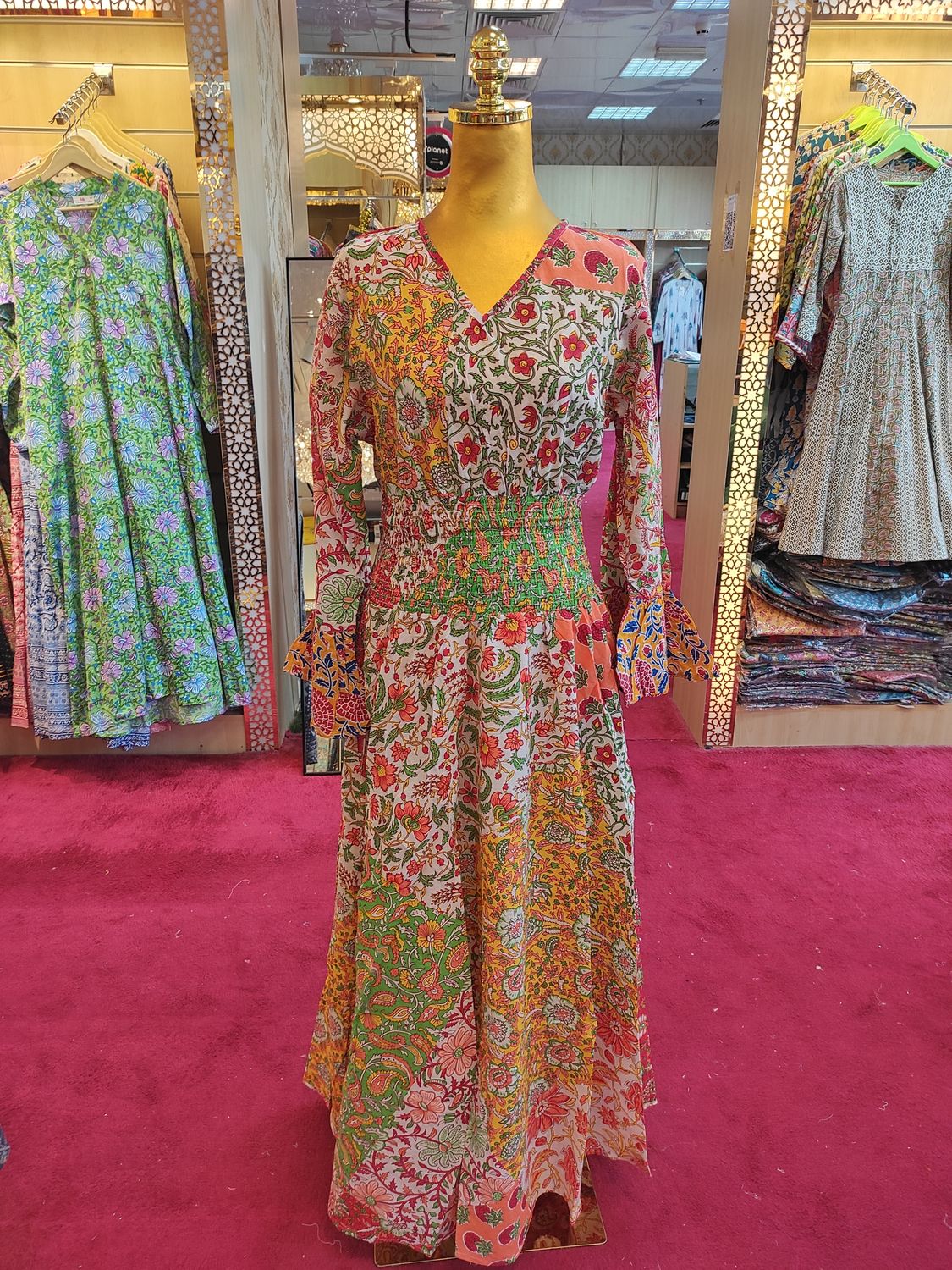 L/XL Musira Multi Printed Cotton Dress 57" Long Jalabiya
