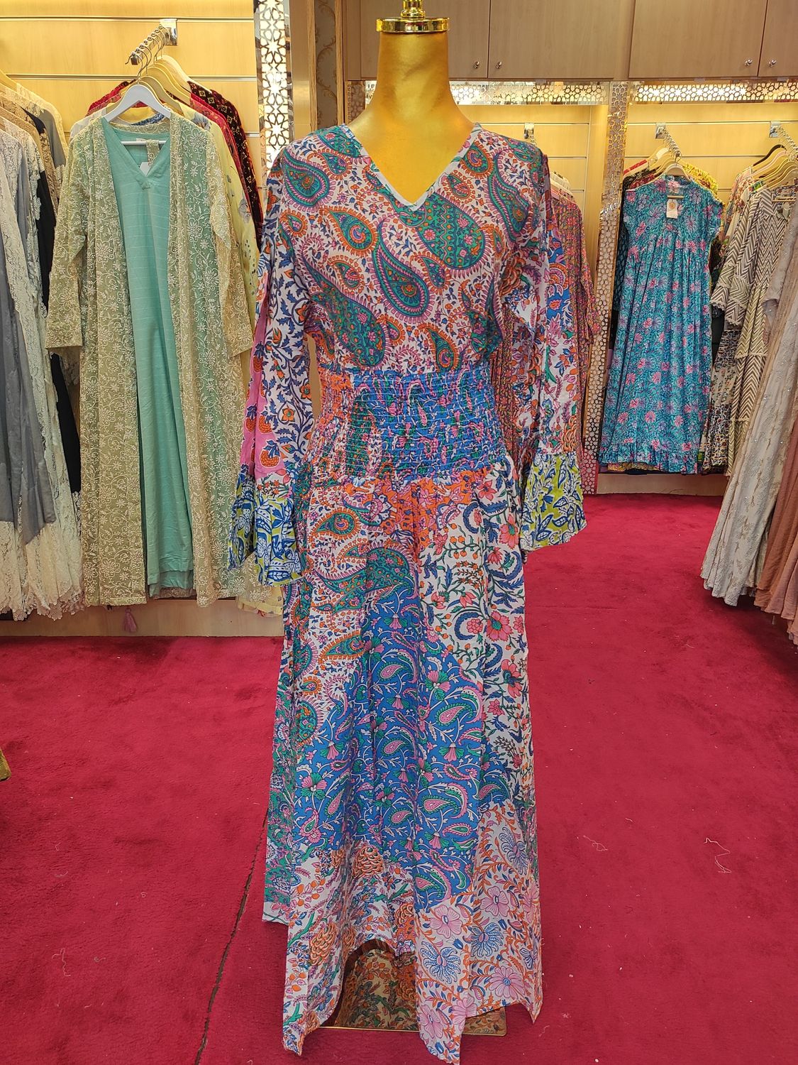 L/XL Musira Multi Printed Cotton Dress 57" Long Jalabiya