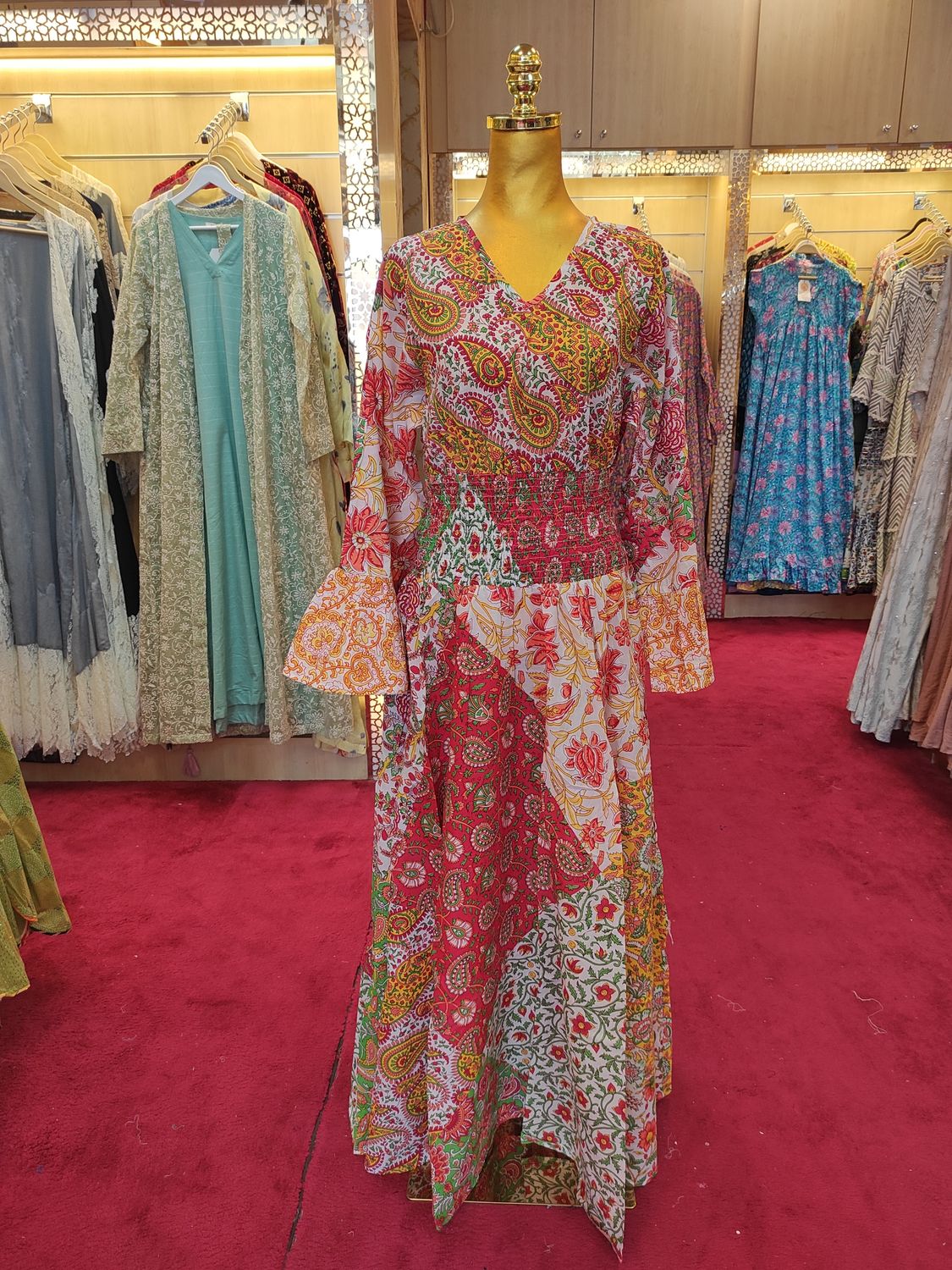 L/XL Musira Multi Printed Cotton Dress 57" Long Jalabiya