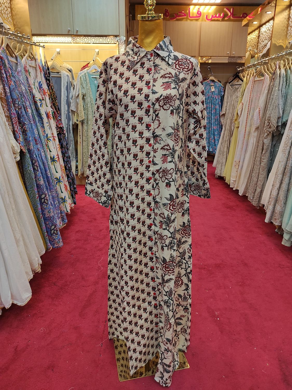 S/M Singapore Printed Cotton Dress 57" Long Jalabiya