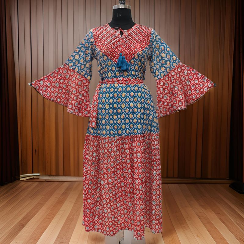 L/XL Adn Printed Cotton Dress 57" Long Jalabiya