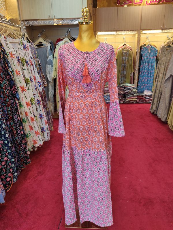 L/XL Adn Printed Cotton Dress 57" Long Jalabiya
