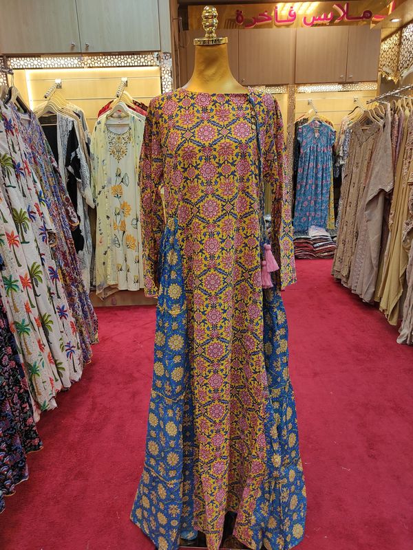 S/M Cindrella Printed Cotton Dress 57" Long Jalabiya