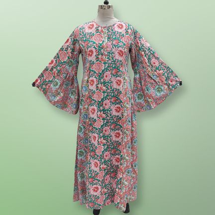 L/XL Mahdis Printed Cotton Dress 57" Long Jalabiya