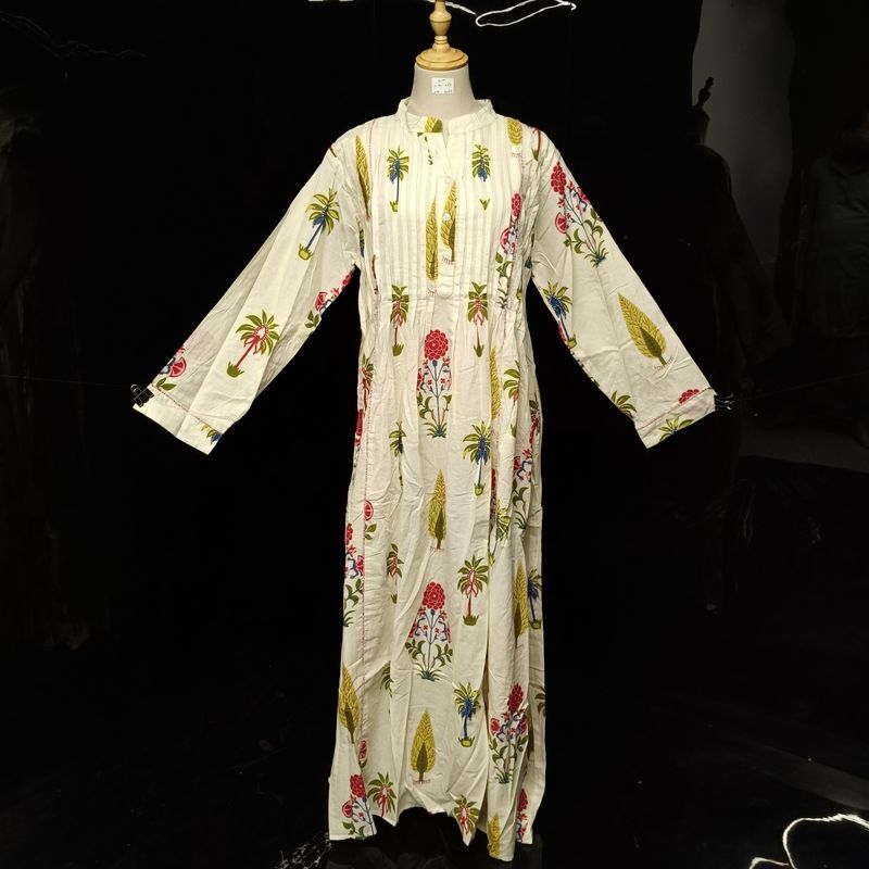 S/M Afra Printed Cotton Dress 57" Long Jalabiya