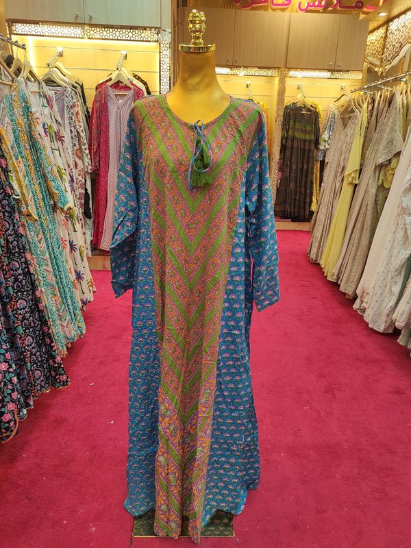 2XL/3XL Special Printed Cotton Dress 57" Long Jalabiya
