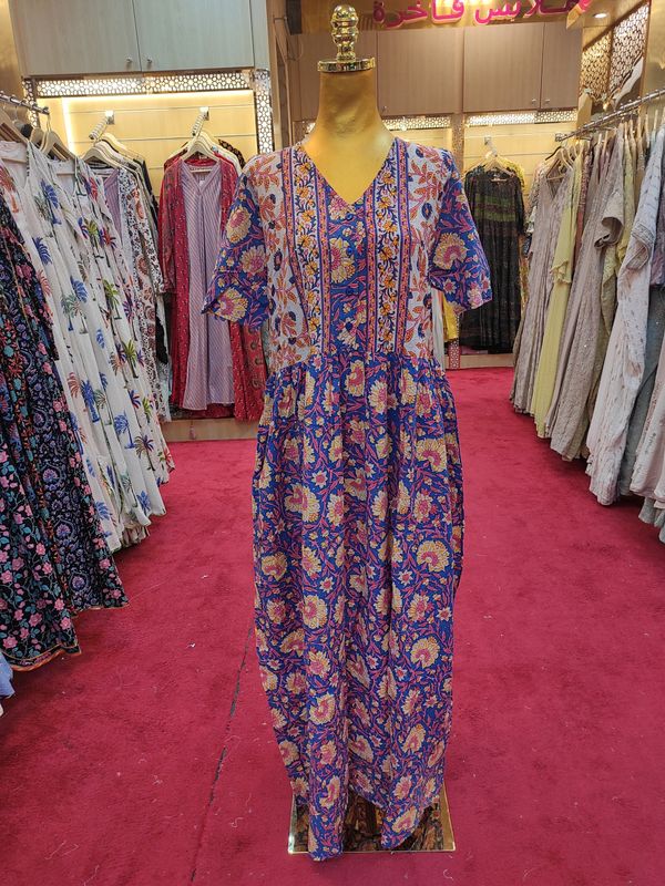 S/M Special Crestal Printed Cotton Dress 57" Long Jalabiya