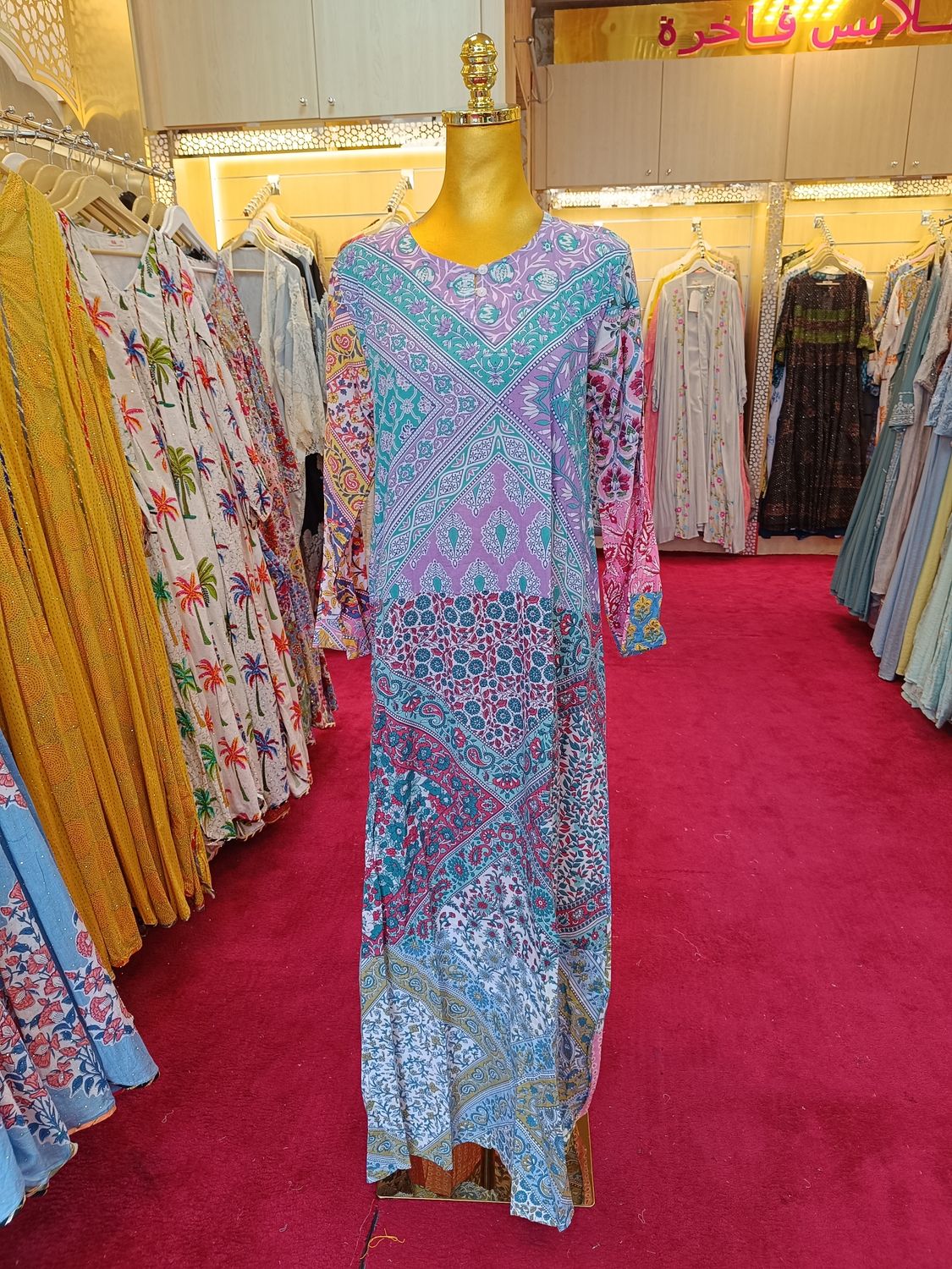 S/M  Printed Cotton Dress 57" Long Jalabiya