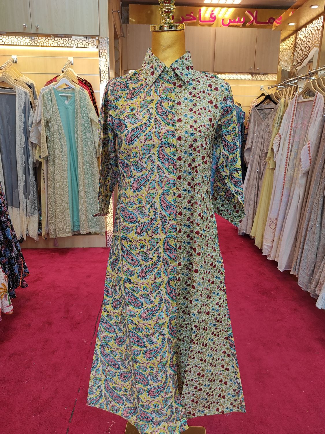 10-11 Year Singapore Printed Cotton Girls Dress 46" Long Jalabiya