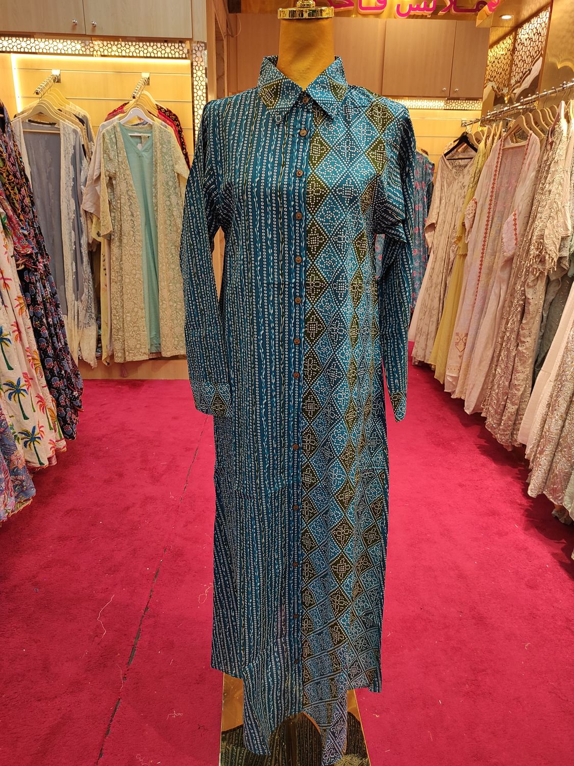 XS/S Singapore Printed Cotton Dress 50" Long Jalabiya