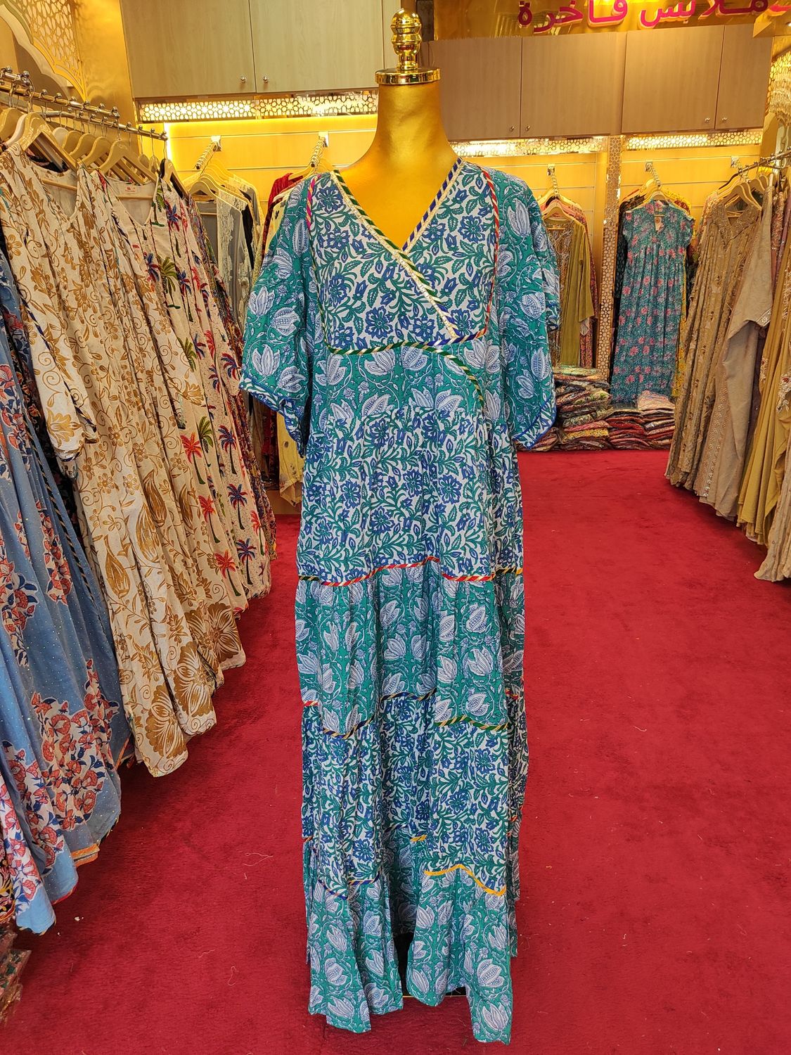 2XL/3XL Dahlia Printed Cotton Dress 57" Long Jalabiya