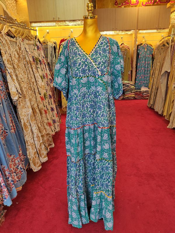 2XL/3XL Dahlia Printed Cotton Dress 57" Long Jalabiya