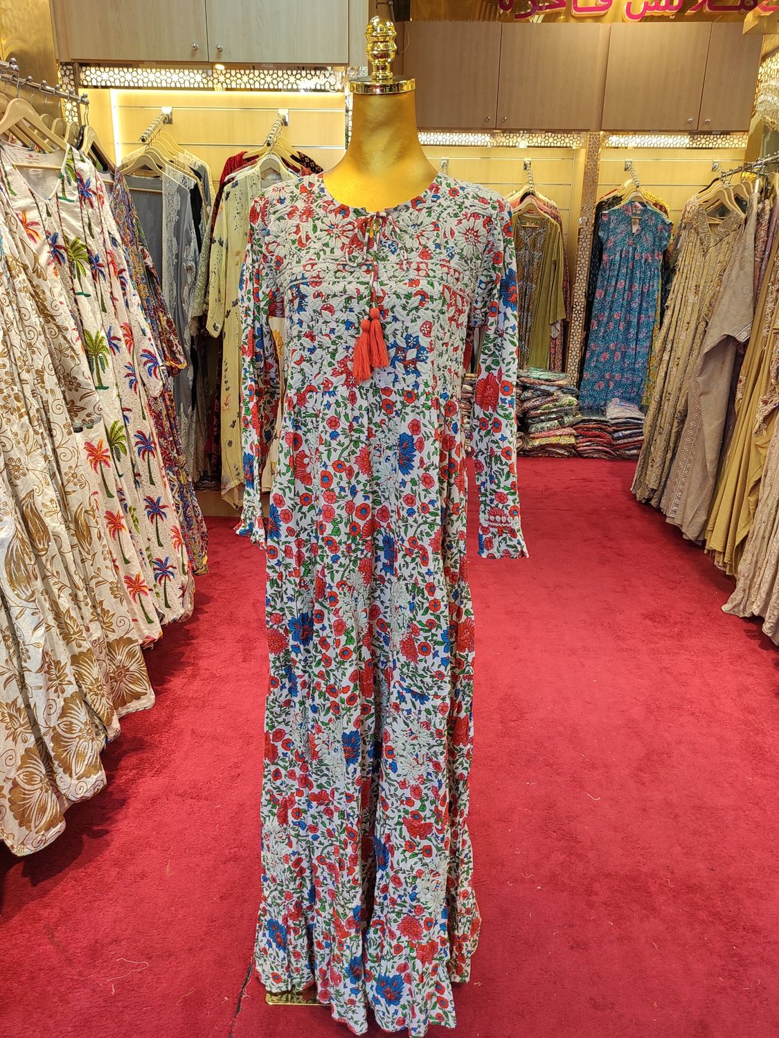 S/M Razia Embroidery Printed Cotton  Dress 57" Long Jalabiya