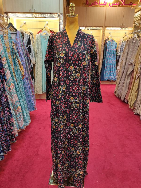 S/M Teena Printed Cotton Dress 57" Long Jalabiya