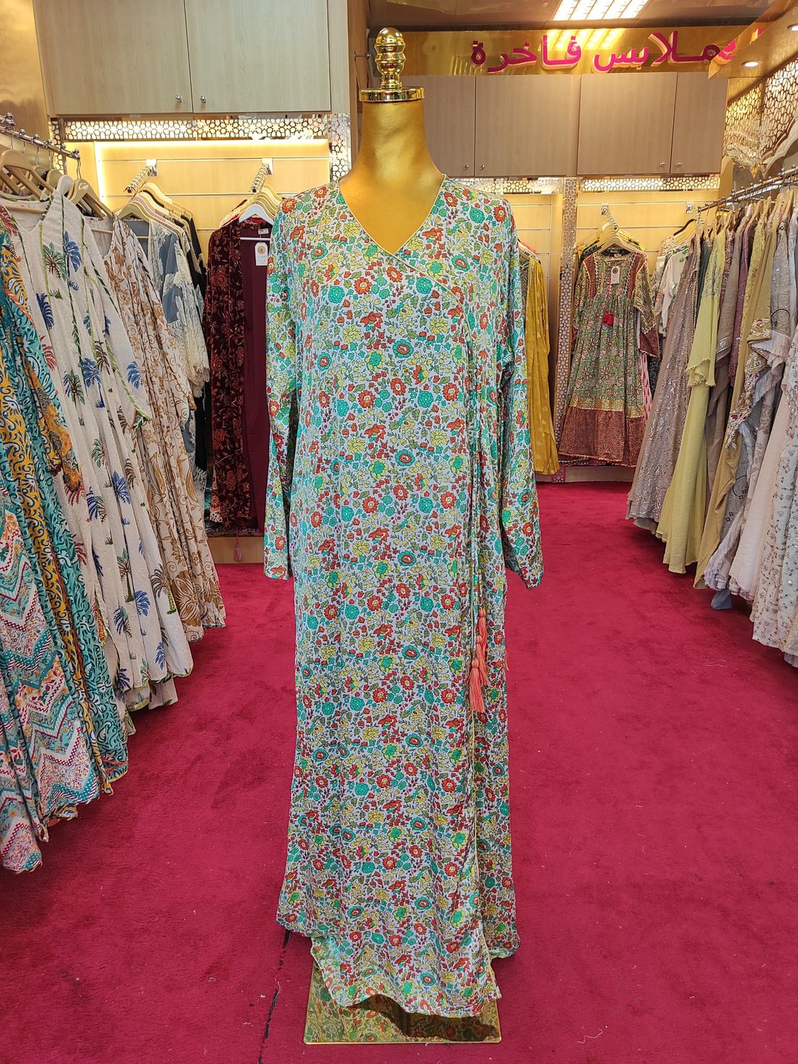 L/XL Special Printed Silk Dress 57" Long Jalabiya
