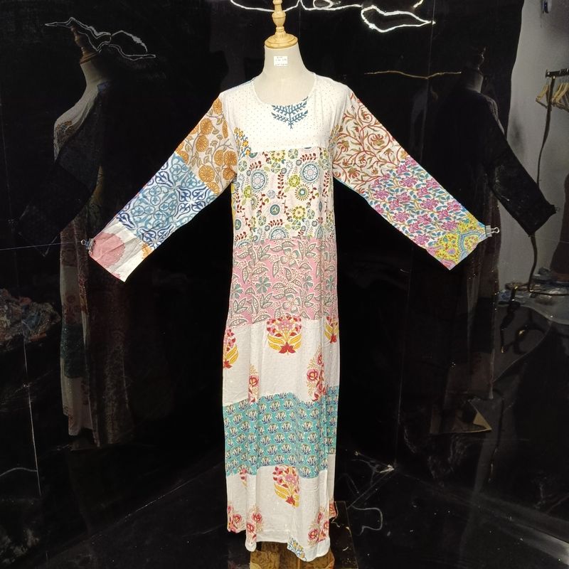 S/M Specia crystall Printed Cotton Dress 57" Long Jalabiya