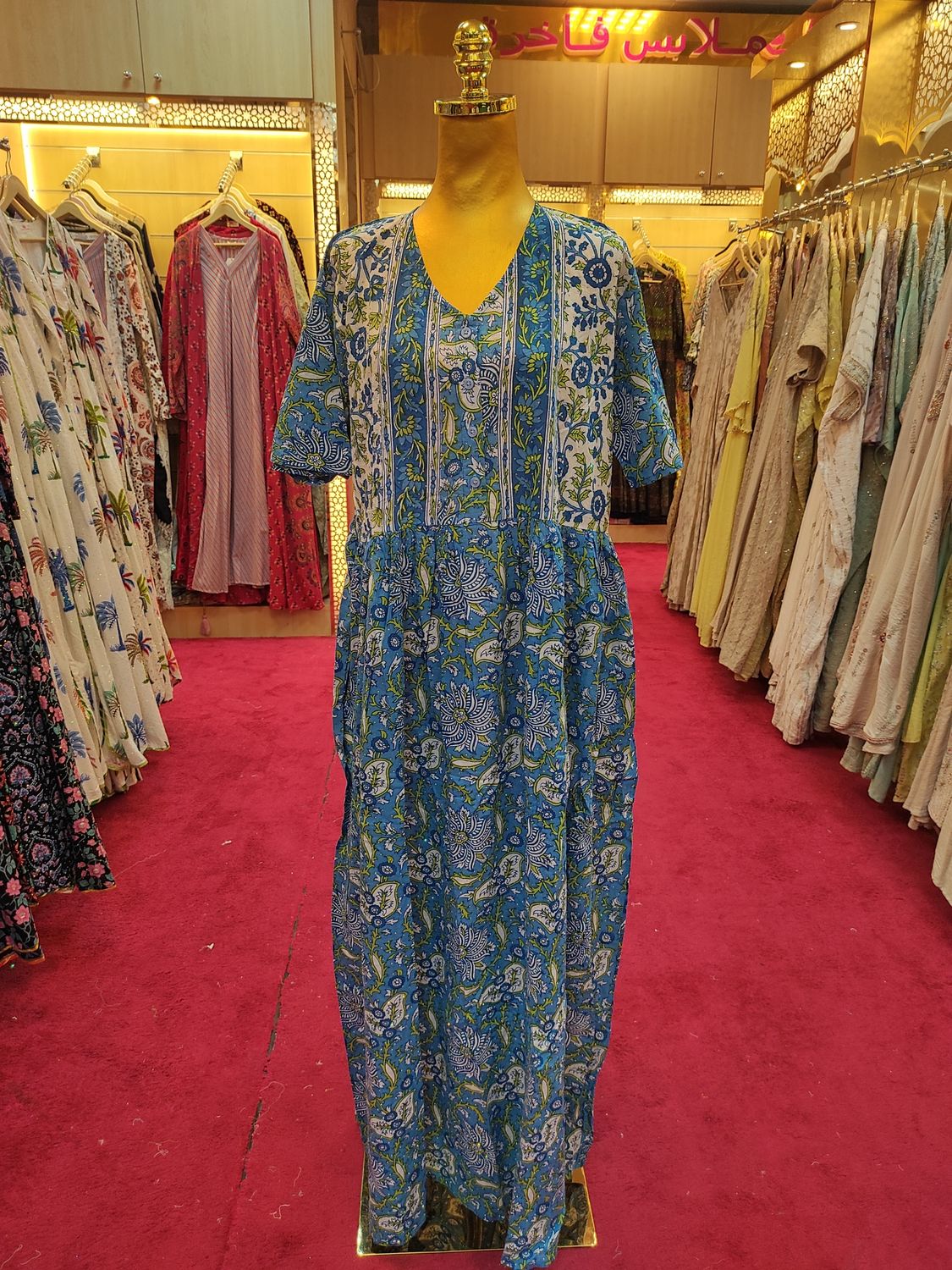 L/XL Special Crestal Printed Cotton Dress 57" Long Jalabiya