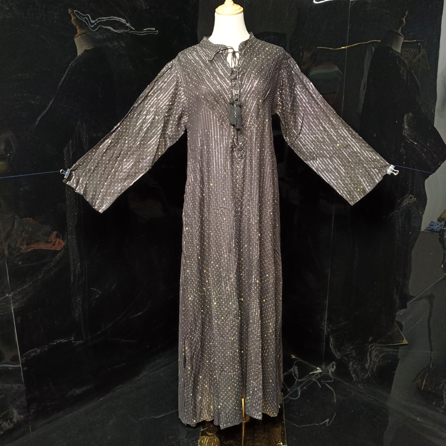 S/M Anisa crystal Printed Cotton Dress 57" Long Jalabiya