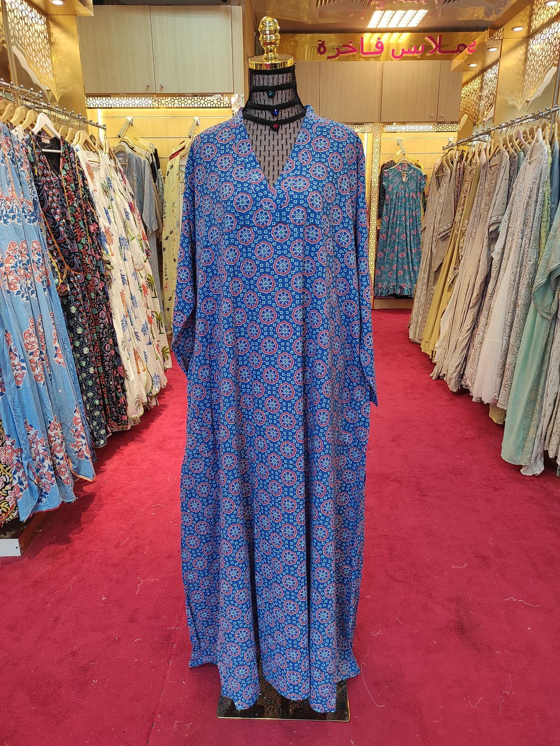 2XL/3XL Teena Crystal Cotton Dress 55" Long Jalabiya