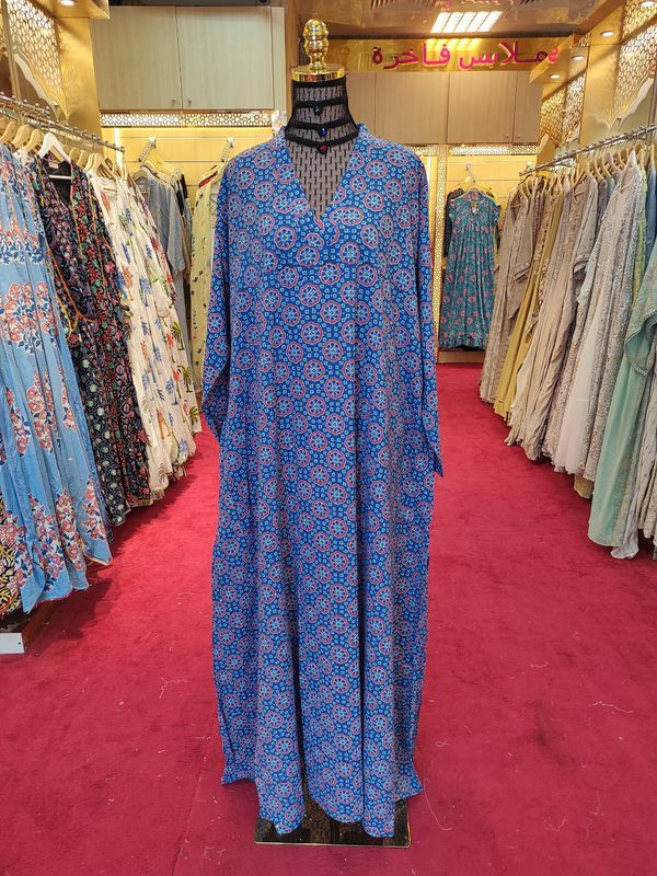 2XL/3XL Teena Crystal Cotton Dress 55" Long Jalabiya