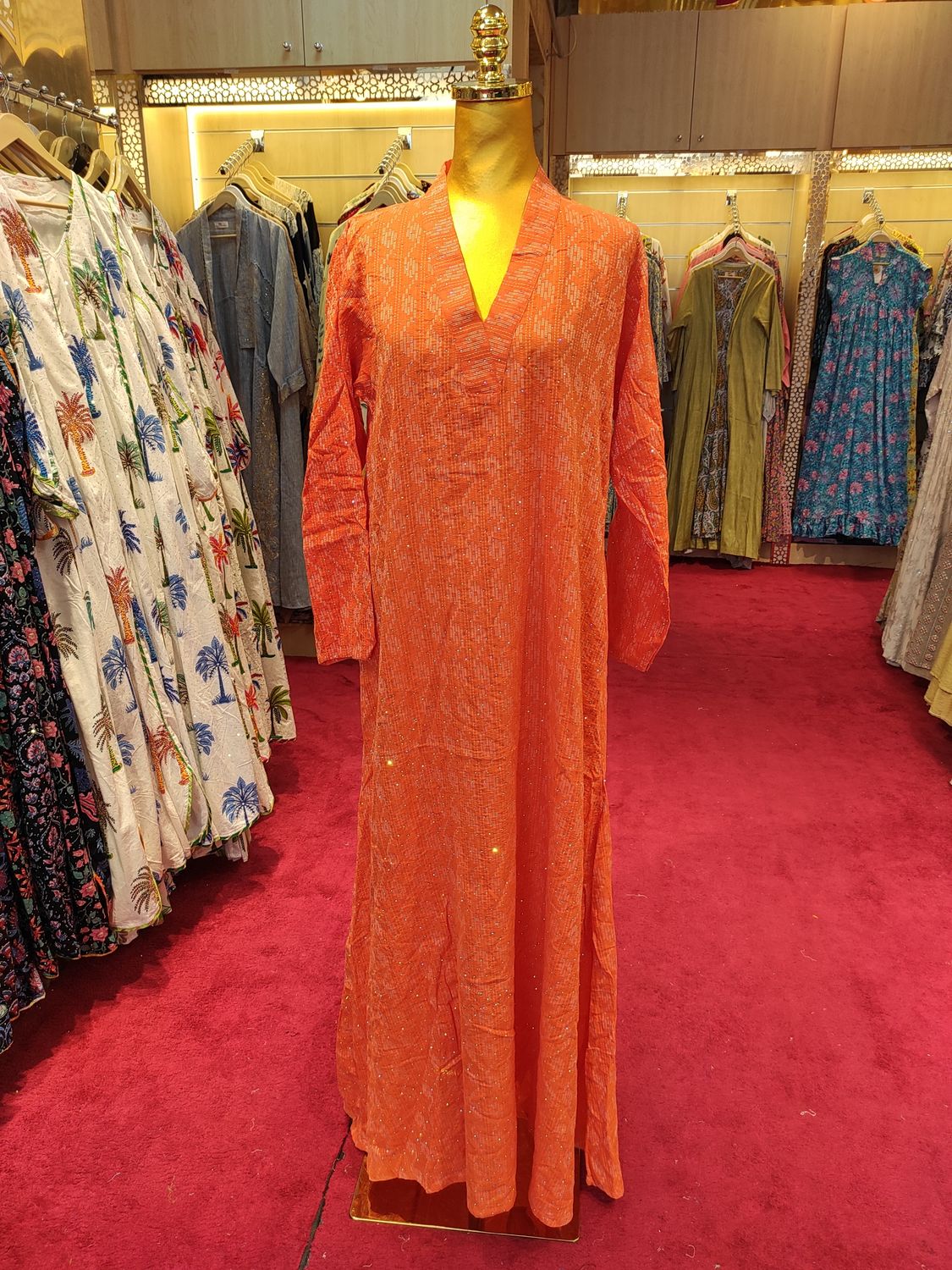 S/M Teena Crystal Cotton Dress 56" Long Jalabiya