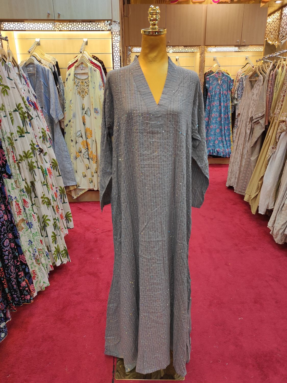 L/XL Teena Crystal Cotton Dress 56"Long  Jalabiya
