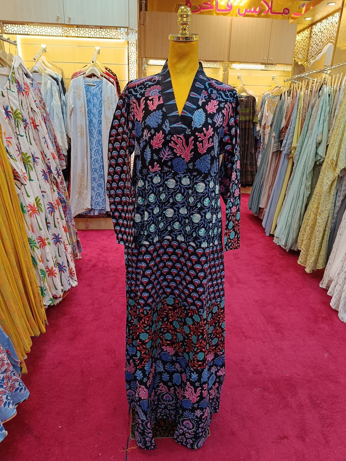 S/M Teena Printed Cotton Dress 57" Long Jalabiya