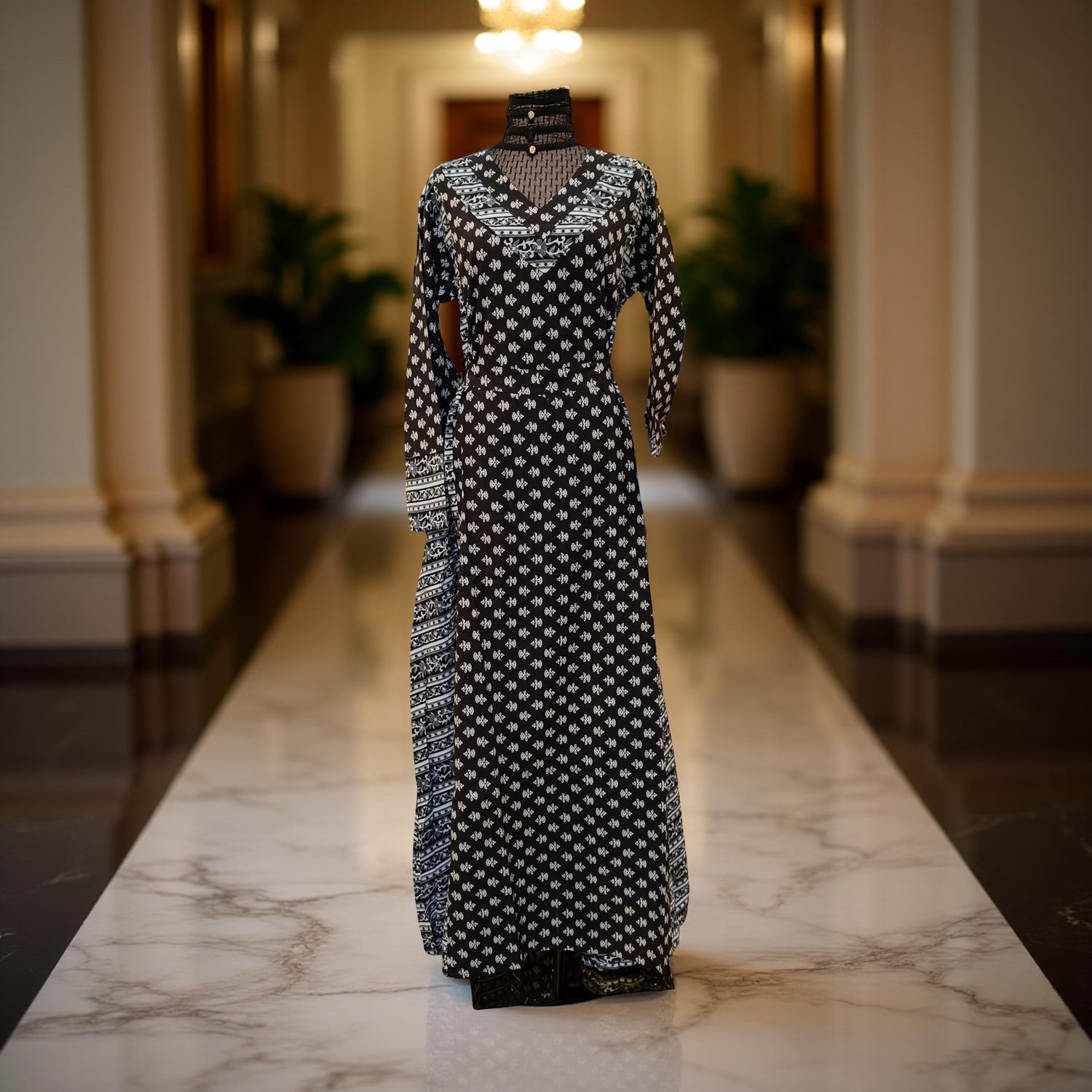 S-M Noor Printed Cotton Dress 57" Long Jalabiya