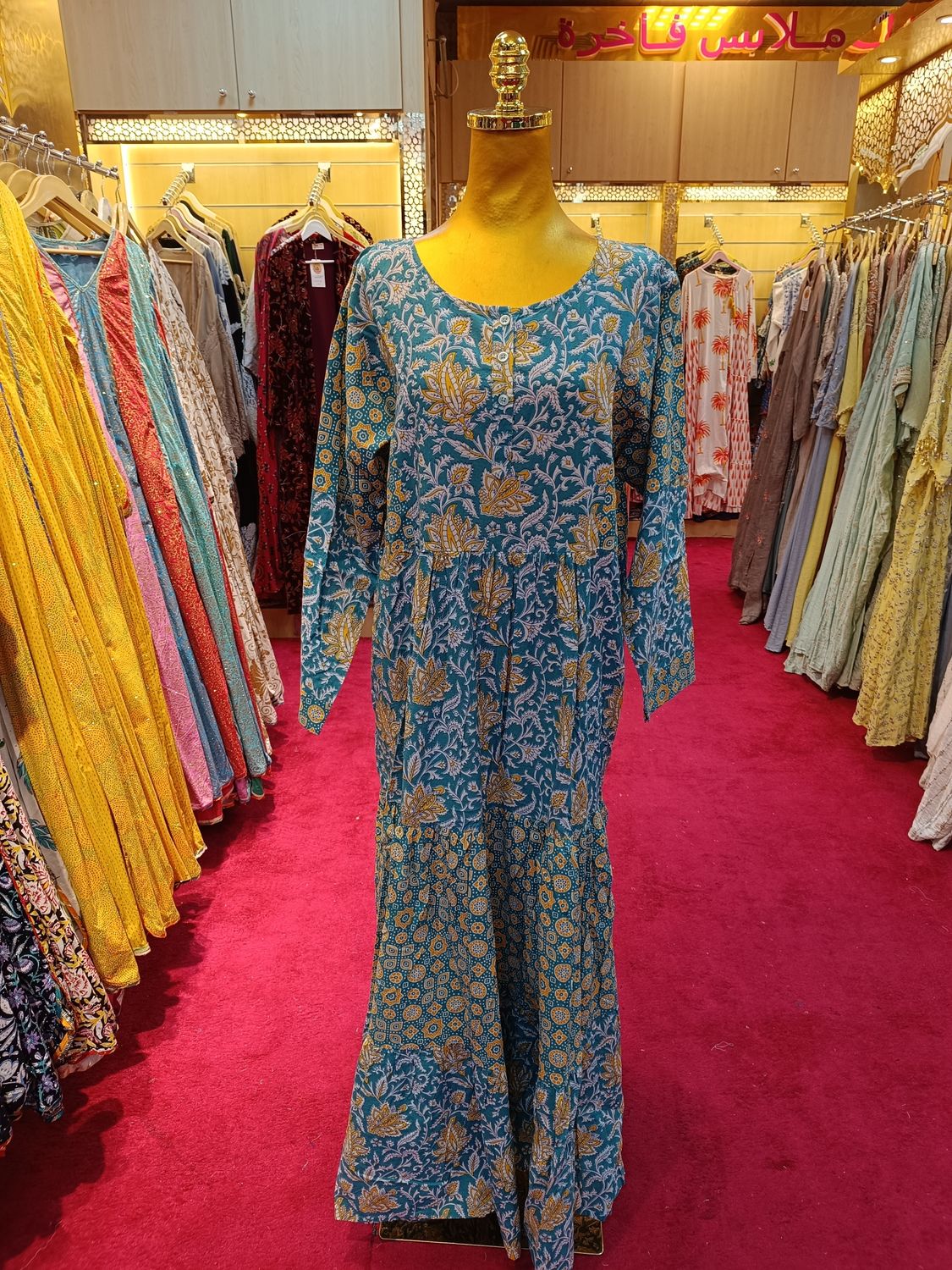 L/XL  Printed Cotton Dress 57" Long Jalabiya