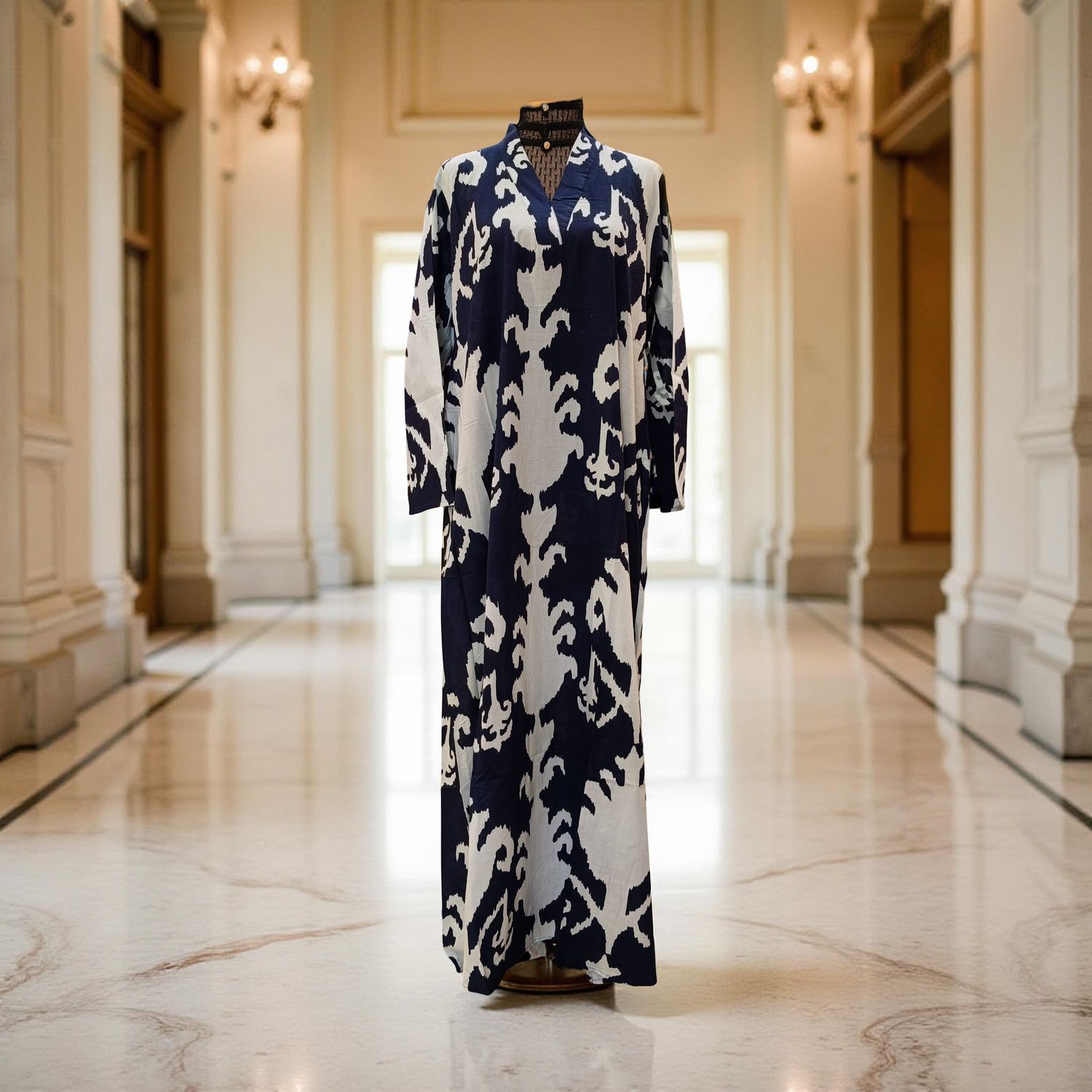 S-M Teena Printed Cotton Dress 57" Long Jalabiya