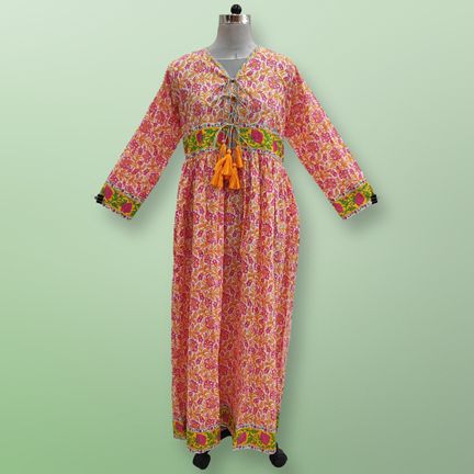 S/XS  Beach Printed Cotton Dress 54" Long Jalabiya