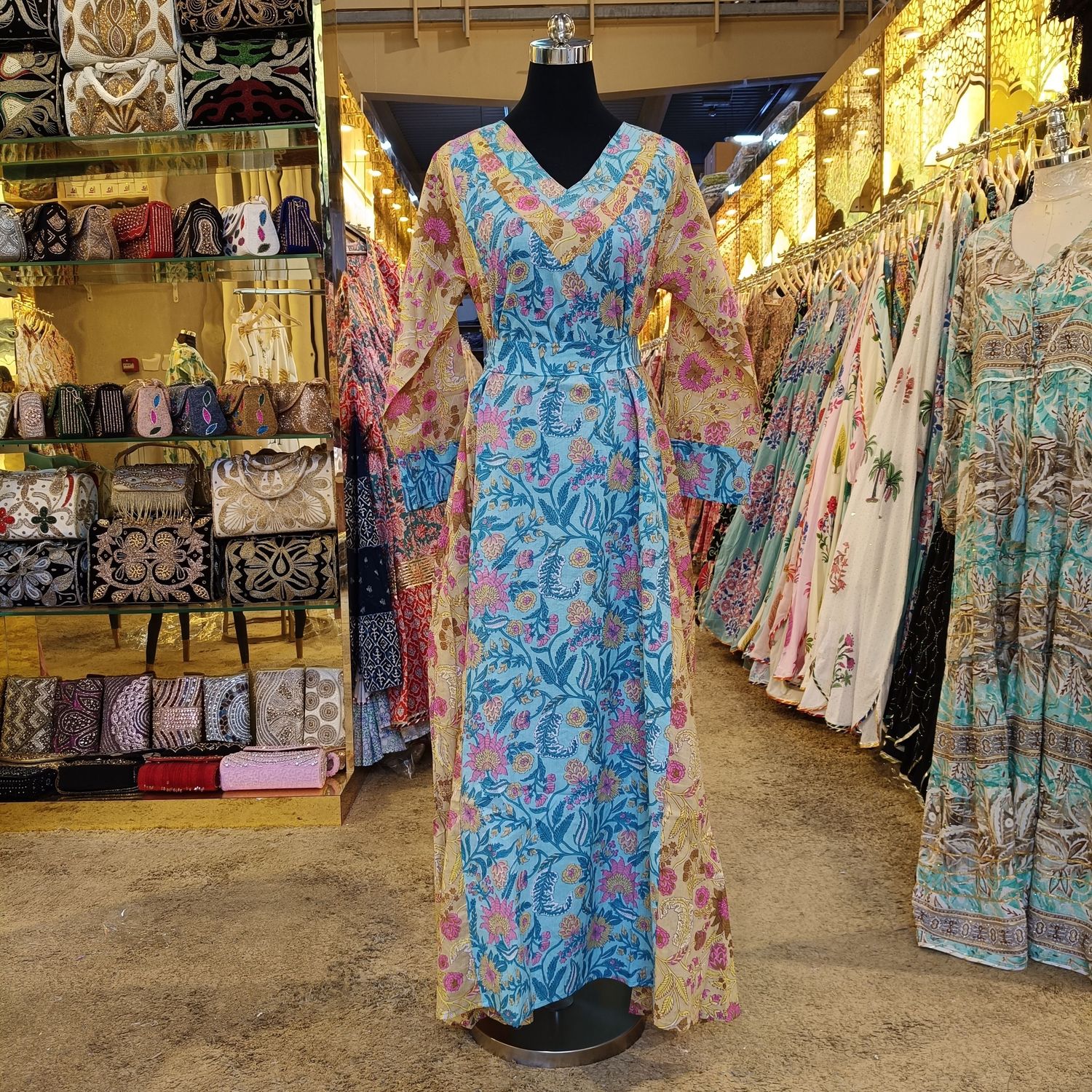 L-XL Noor Printed Cotton Dress 57" Long Jalabiya