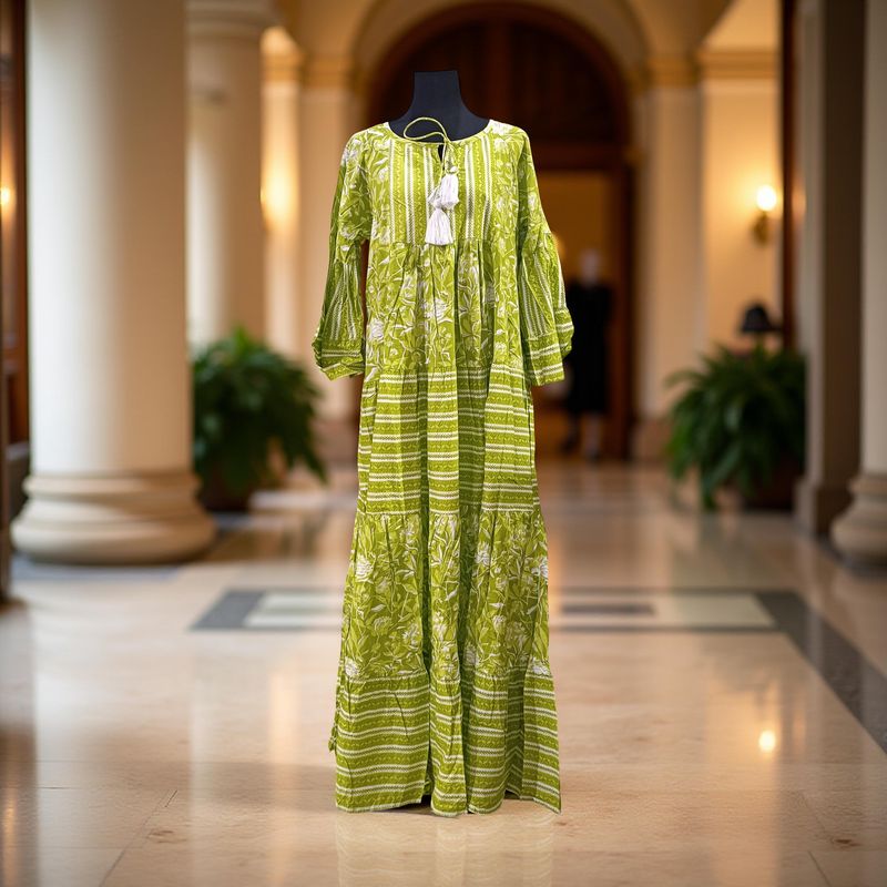 S/M Gaby Printed Cotton Dress 57" Long Jalabiya