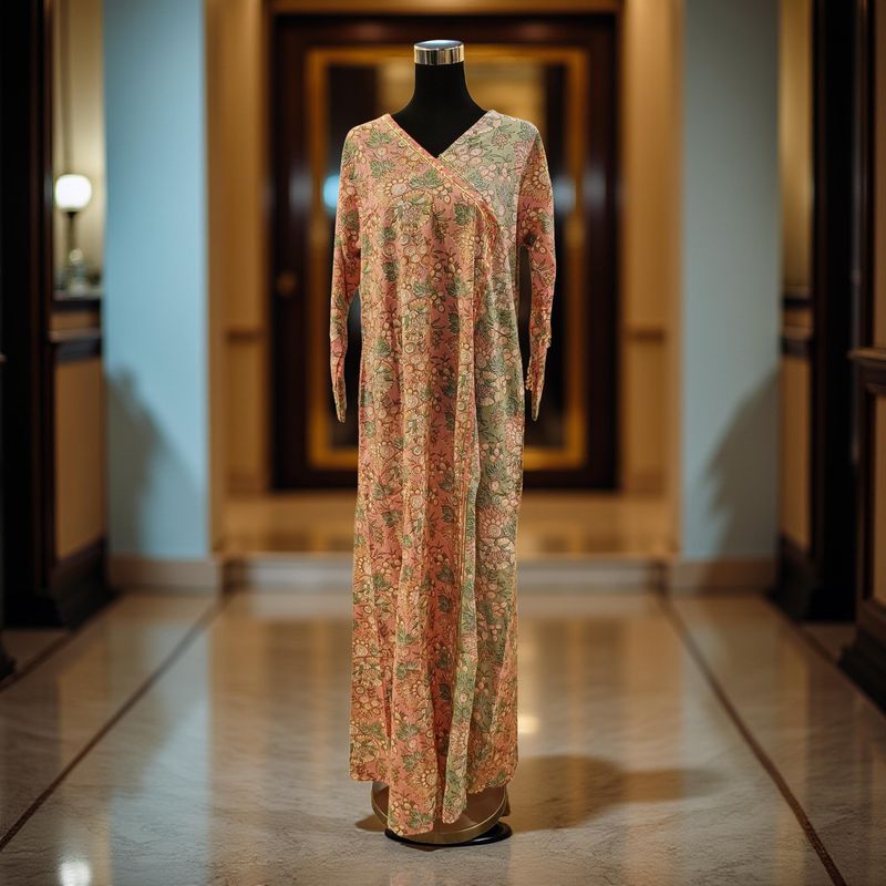 2XL/3XL Lupines Printed Cotton Dress 57" Long Jalabiya