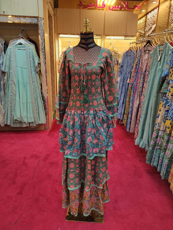 L/XL Rahima Printed Cotton Dress 57" Long Jalabiya