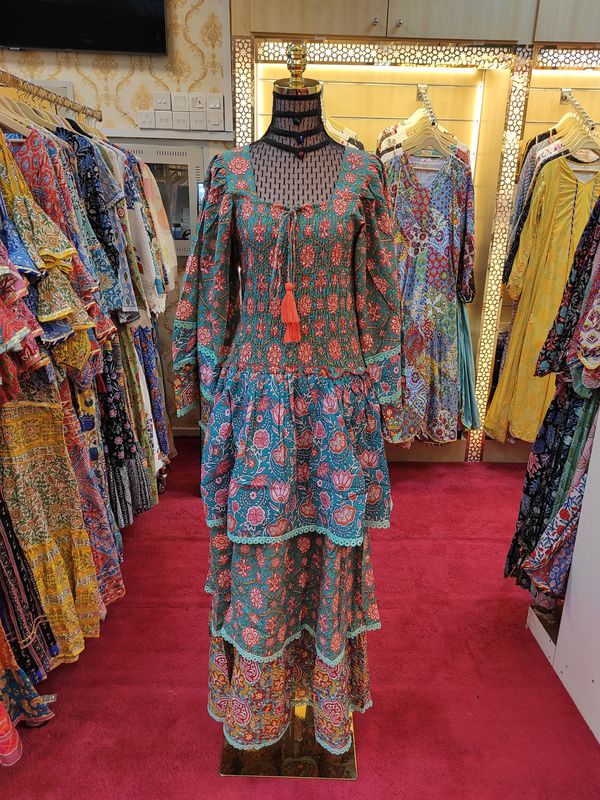 S/M Rahima Printed Cotton Dress 57" Long Jalabiya