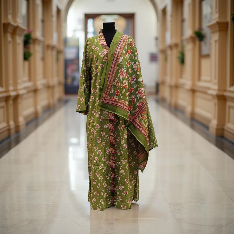 S/M Abaya With Sheila Inner Set Cotton length 57” Long