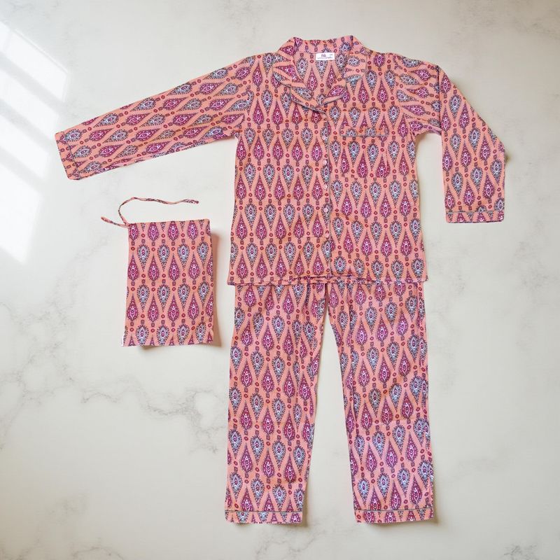 S-M Cotton Full Sleeves Pajamas Set