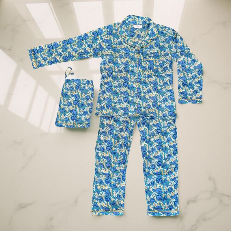 S-M Cotton Full Sleeves Pajamas Set
