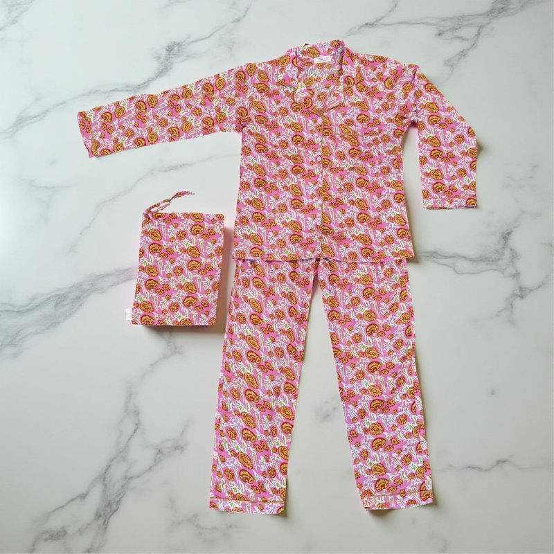 S-M Cotton Full Sleeves Pajamas Set