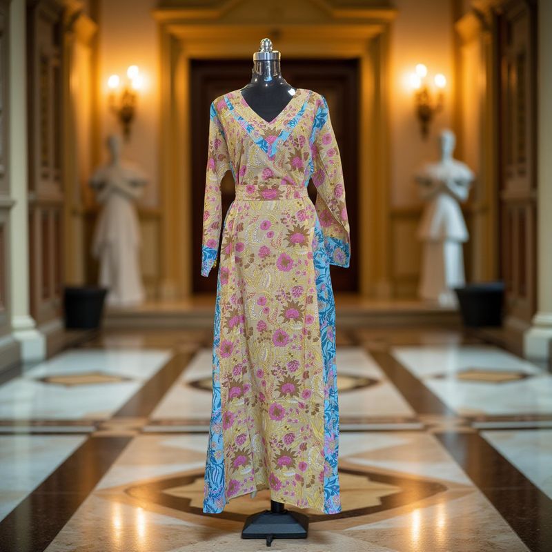 S-M Noor Printed Cotton Dress 57" Long Jalabiya