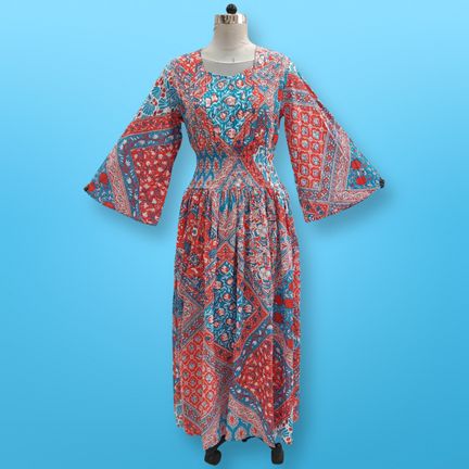 L/XL Akilah Printed Cotton Dress 57" Long Jalabiya