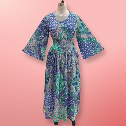 L/XL Akilah Printed Cotton Dress 57" Long Jalabiya