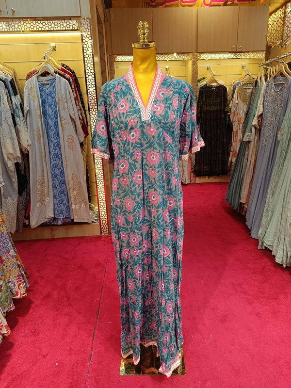 S/M  Printed Cotton Dress 57" Long Jalabiya